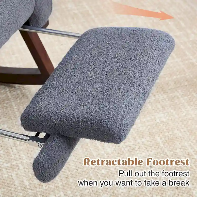 Linen Rocking Chair with Footrest and Side Pocket