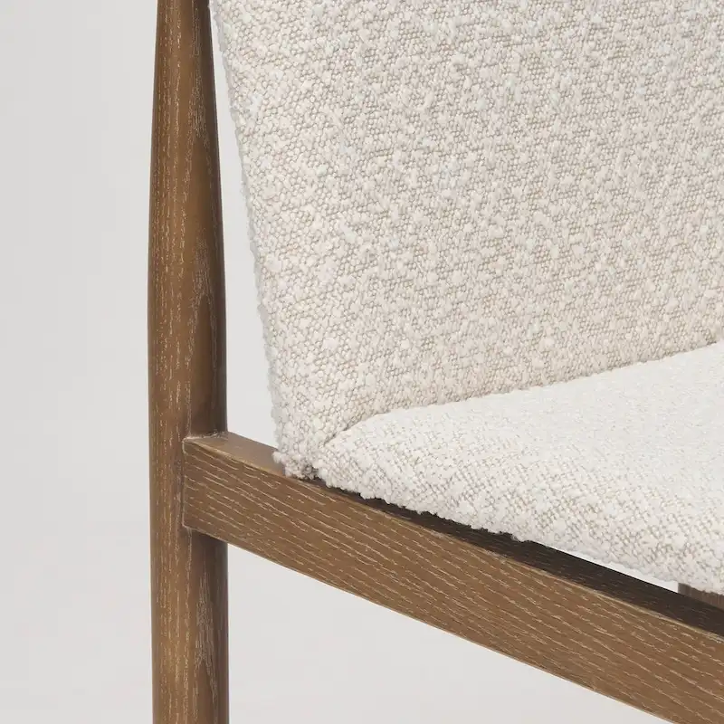 Cream Boucle Upholstered Dining Chair with Dark Brown Wood Frame