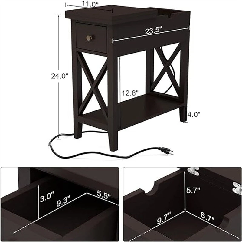 End Table with Flip Top and Charging Station