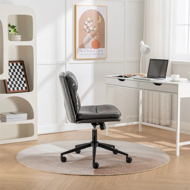 Roundhill Bizerte Adjustable Swivel Criss Cross Chair, Wide Seat Office Chair Vanity Chair