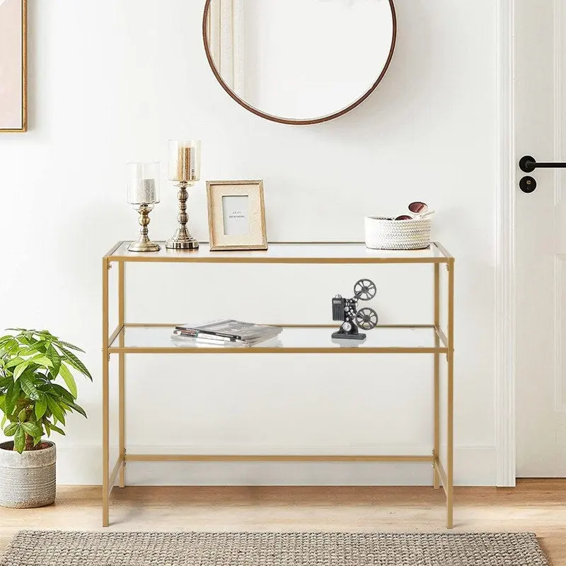 Modern Gold Frame 39.4  Entryway Console Table Glass Top