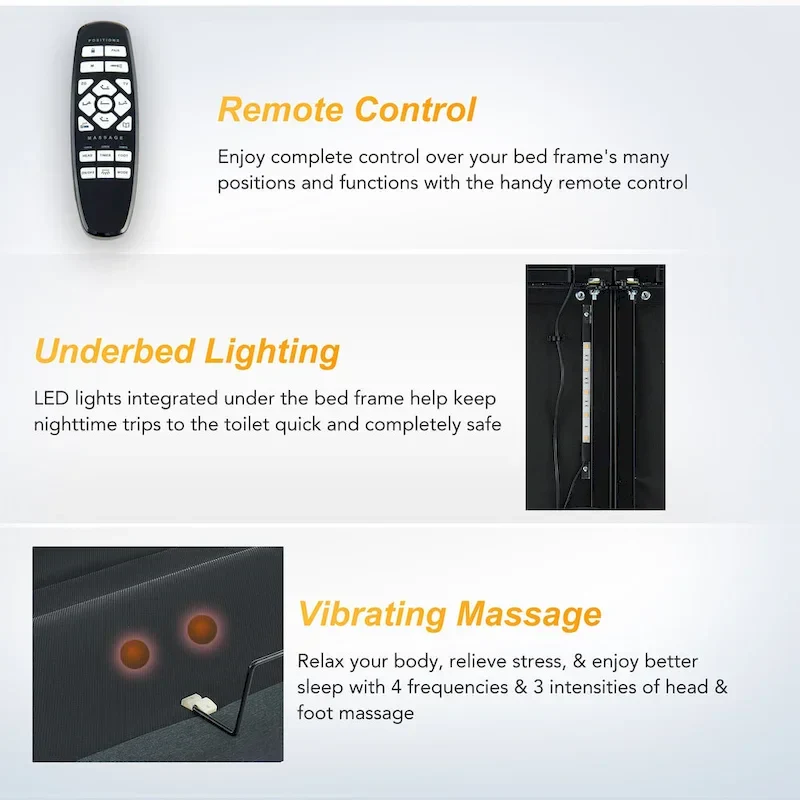 Massaging Zero Gravity Adjustable Bed with Wireless Remote and Underbed Lighting