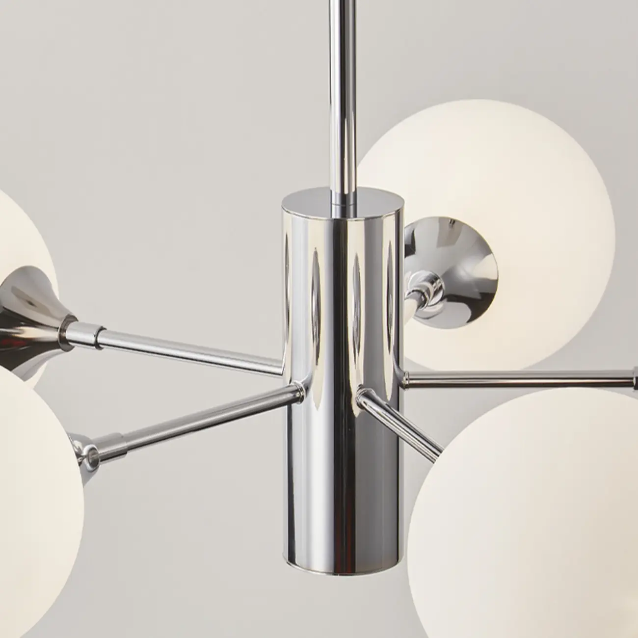 Modern Silver Sputnik Chandelier with White Globe Glass