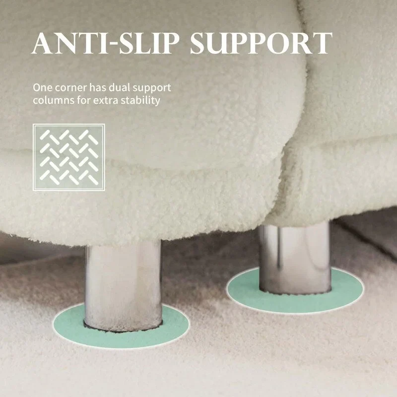 White Velvet Sofa with Pillows and Metal Legs