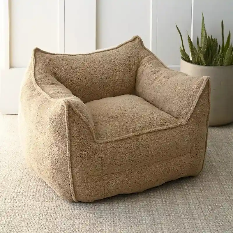 Lazy SofaTeddy Faux Fabric Couch Living Room Sofa Bean Bag Chair with Memory Foam