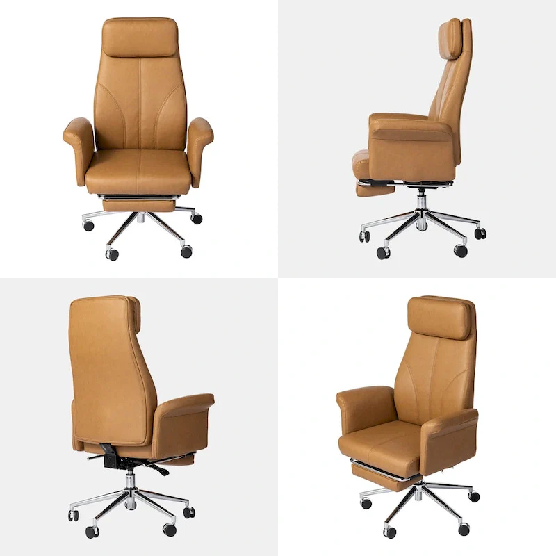 High-Back Office Chair with Footrest and Quilted Design for Adults