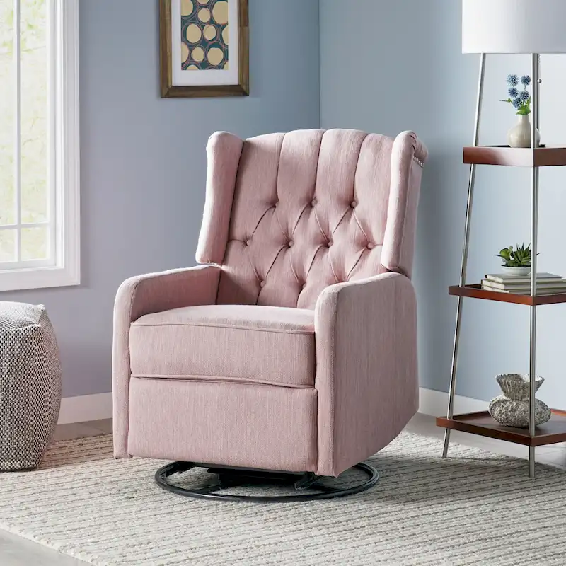 Contemporary Tufted Wingback Swivel Recliner
