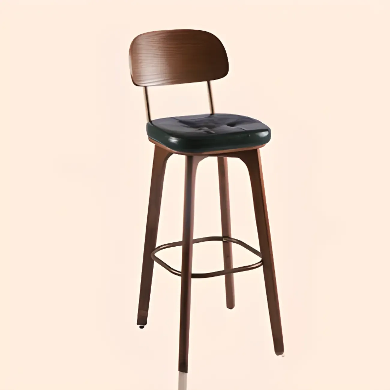 Mid-Century Modern Leather Square Bar Height Stools with Backs