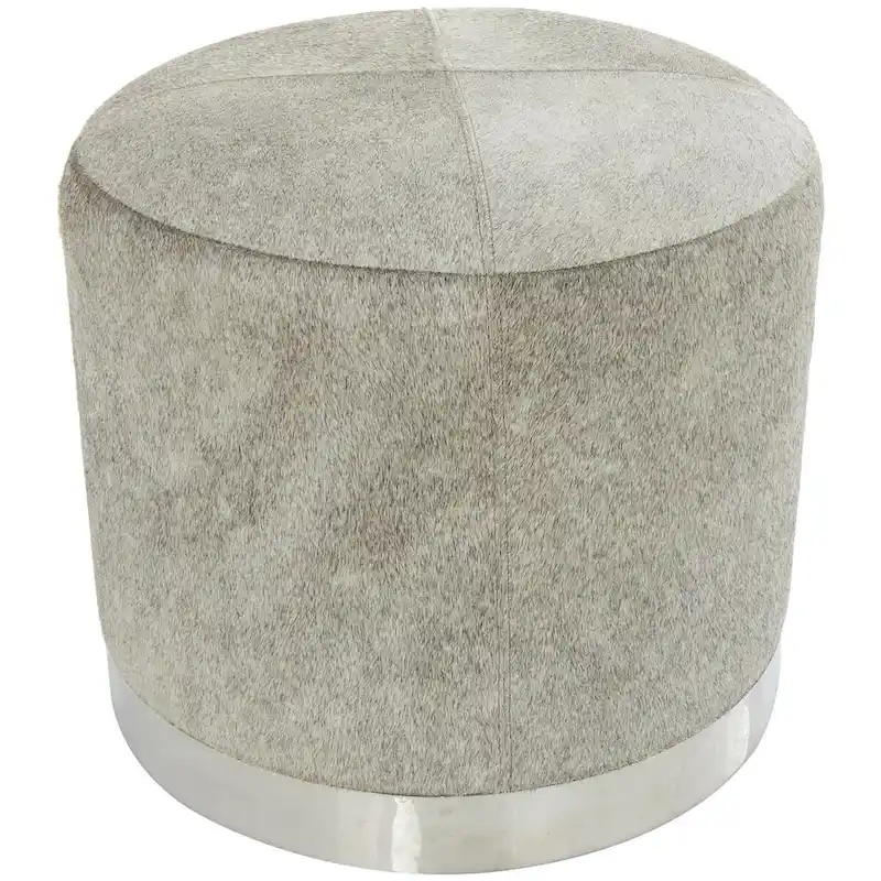 Leather Patchwork Living Room Stool with Silver Metal Base - Gray - Roche River Decor