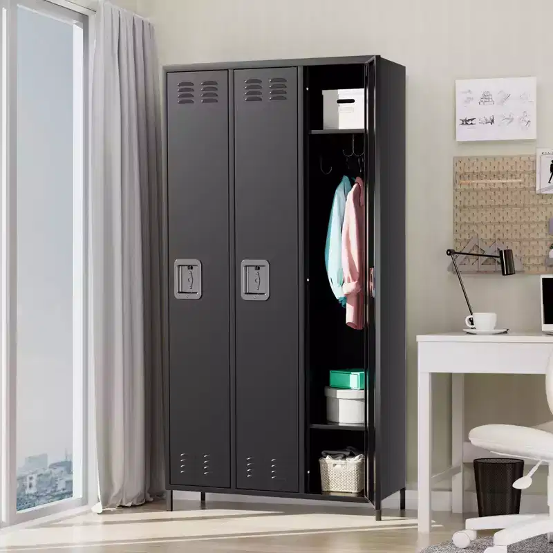 Metal Locker with 3 Doors, Ventilated Storage Locker with Lock for Garage, Gym, and Office