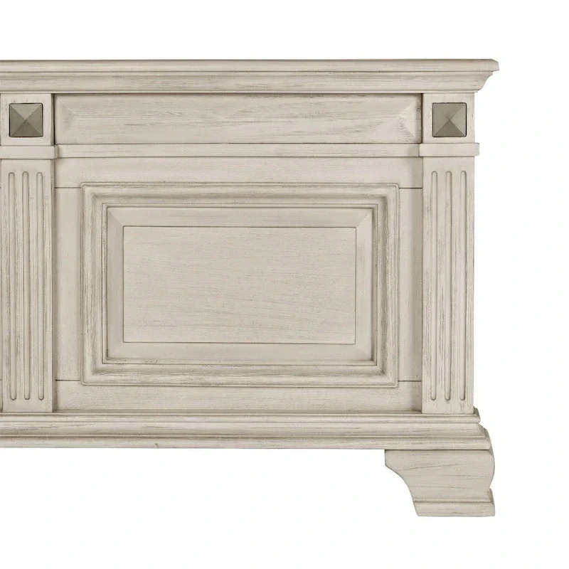 Renova 3-Piece Distressed Parchment Wood Bedroom Set, Panel Bed with 2 Nightstands