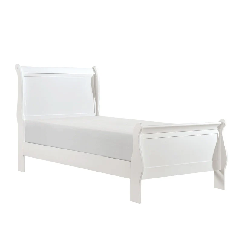Vele Twin Size Bed with Panel Headboard, Sleigh Design, White Wood Finish