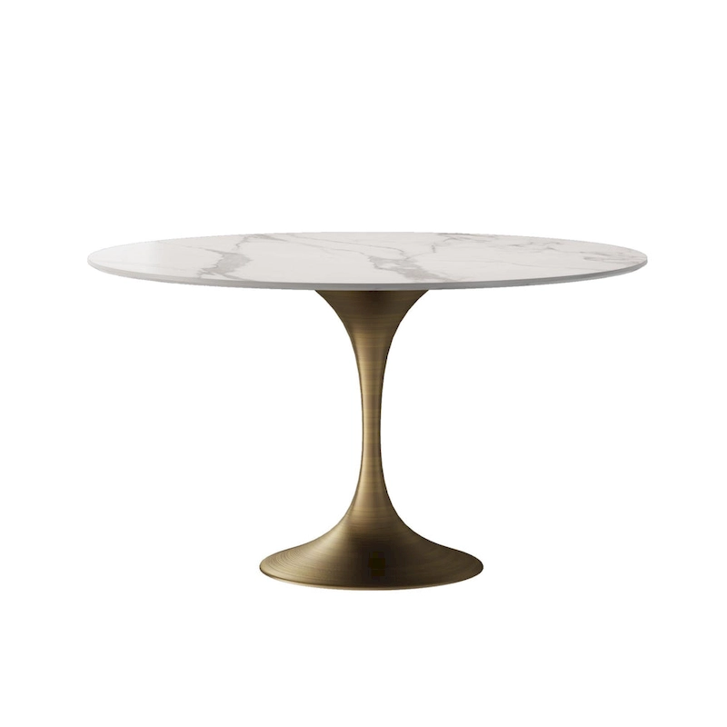 JASIWAY Modern Faux Marble Top Iron Pedestal Dining Table