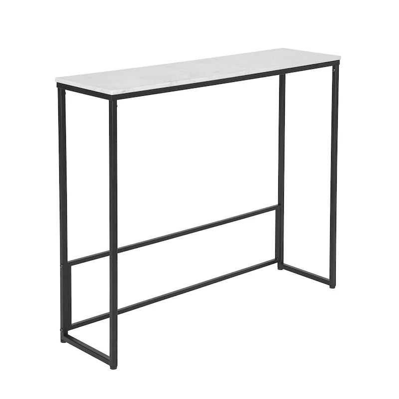 Maypex White Quartz Stone Narrow Console Table with Black Base