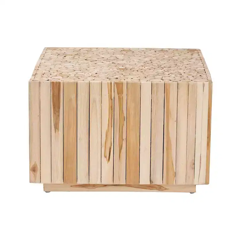 bali & pari Augusta Teak Wood Coffee Table with Unique Repurposed Wood Logs Natural
