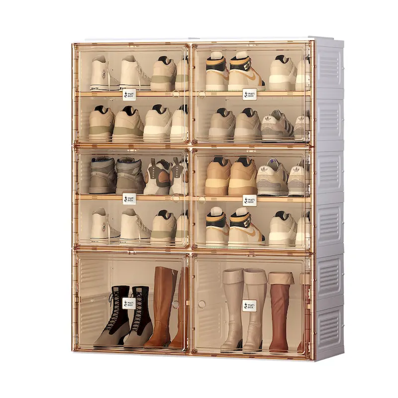 Brown & White 6-Shelf Shoe Cabinet with Doors, Flat Panel, Single-Person Use