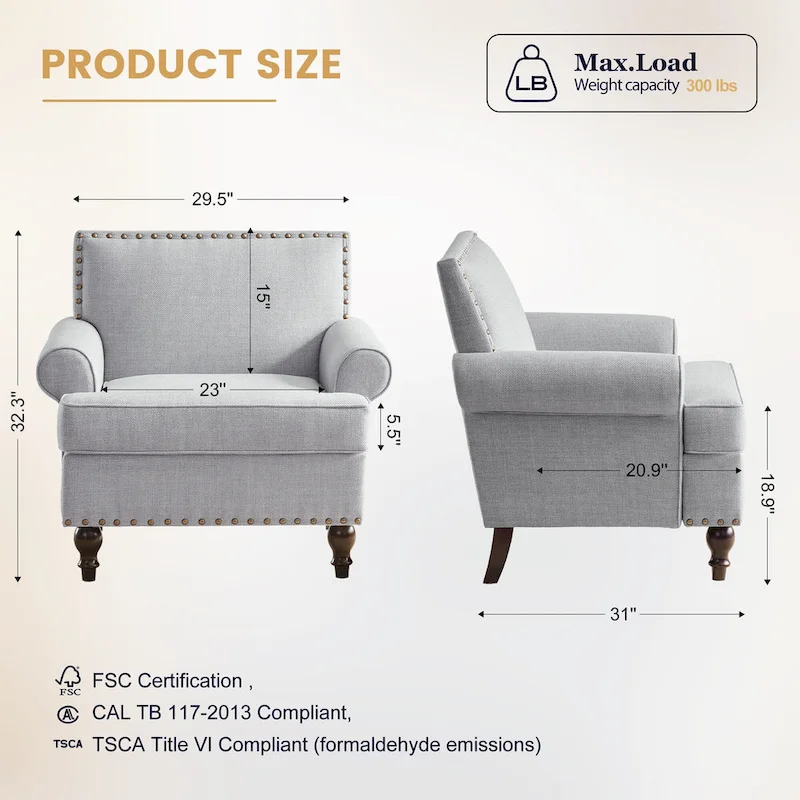 HUIMO Fabric Arm Chair and Loveseat Set