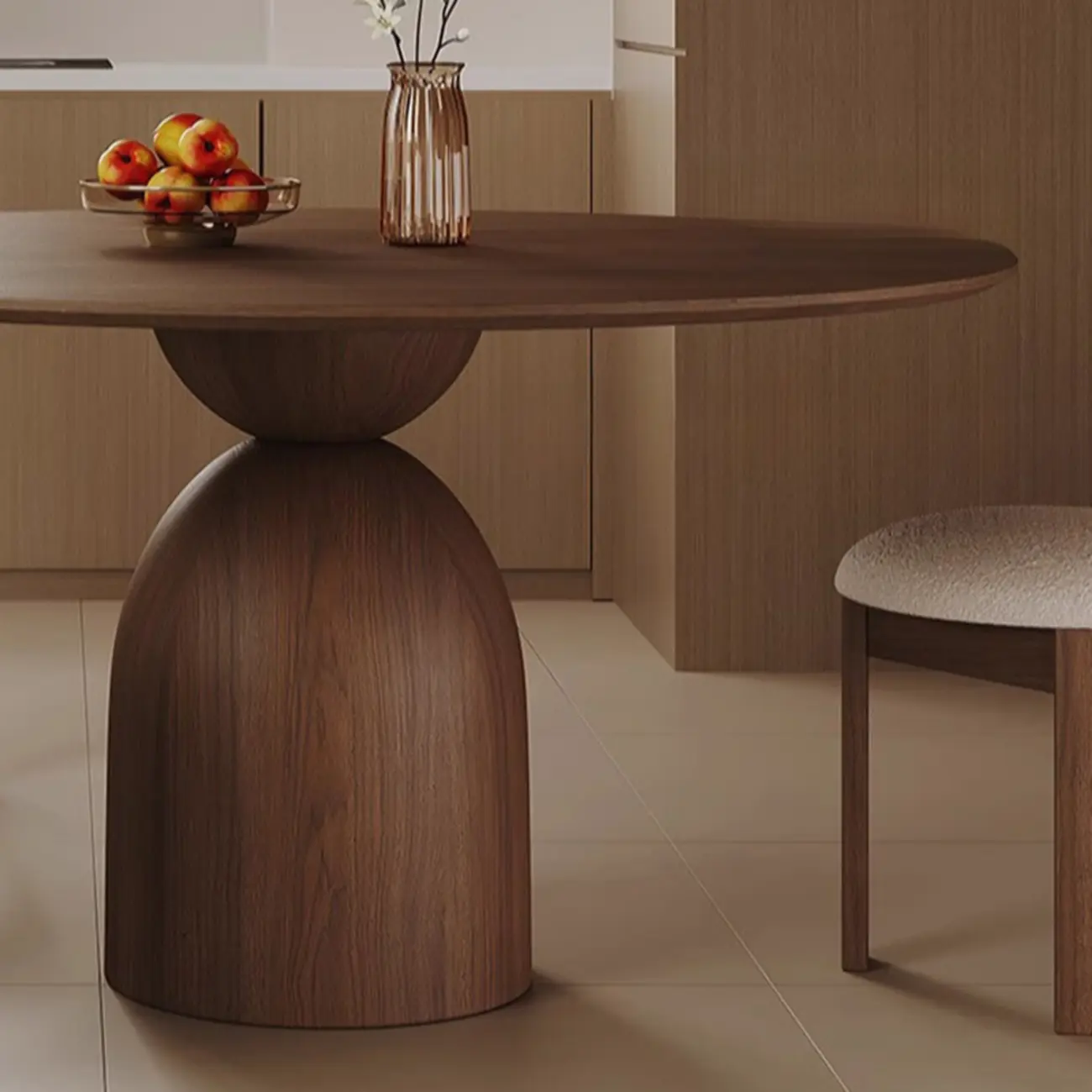 Modern Walnut Solid Wood Round Dining Table