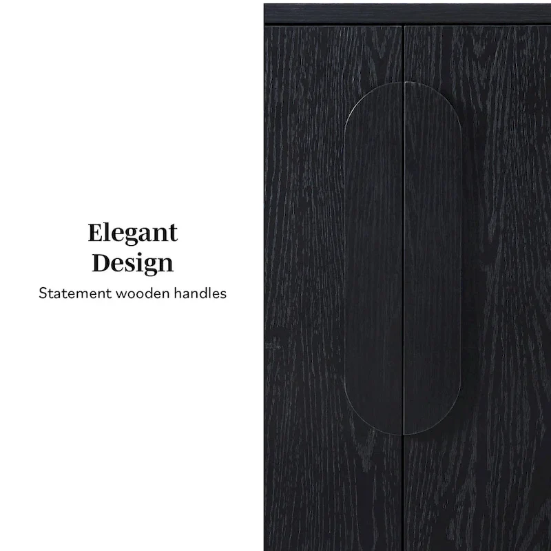 64-Inch Modern Sideboard Buffet Cabinet with Waterfall Edges, Wooden Handles, Storage Shelves, MDF Laminate for Dining Room