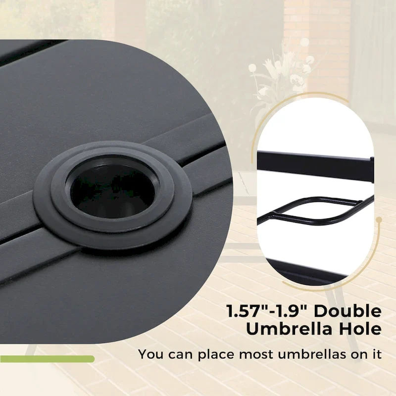 MAISON ARTS 7 Pieces Patio Dining Set, 6 x Swivel Dining Chairs with Cushion and 1 Metal Table with 2.6  Umbrella Hole