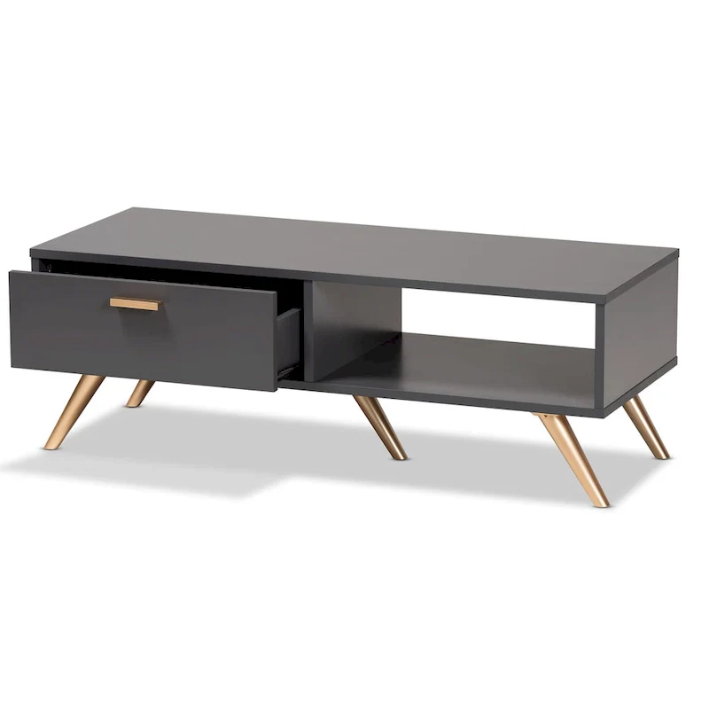 Kelson Modern Dark Grey and Gold Finished Wood Coffee Table