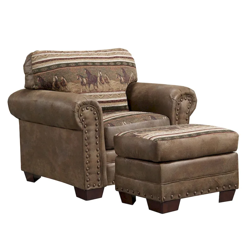 American Furniture Classics Model 8501-00-40 Wild Horses Arm Chair with Matching Ottoman