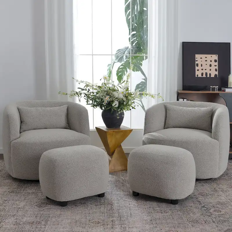KINWELL 23 Wide Boucle Upholstered Footstool Ottoman Sofa Chair Footrest