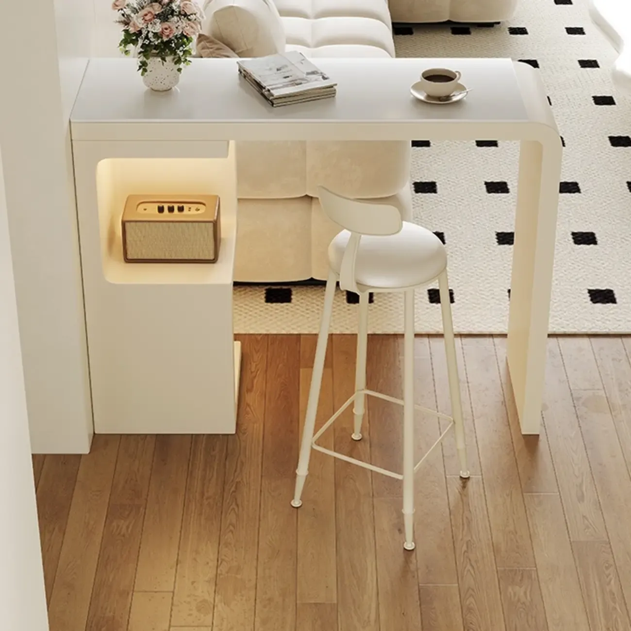 Modern Off-White Wood Integrated Design Bar Tables