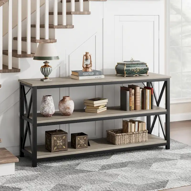 Console Table - Rustic Brown, Industrial Style, Multi-User