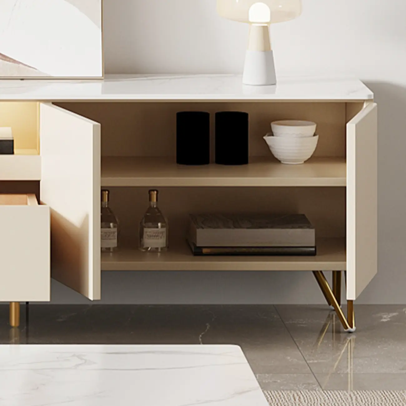 Modern Stone TV Stand with Soft Close Drawers