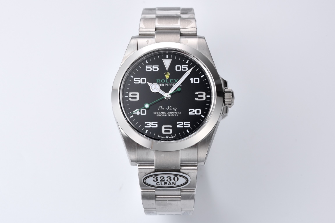 Clean factory Rolex Air-King replica with 3230 clone movement and factory sticker