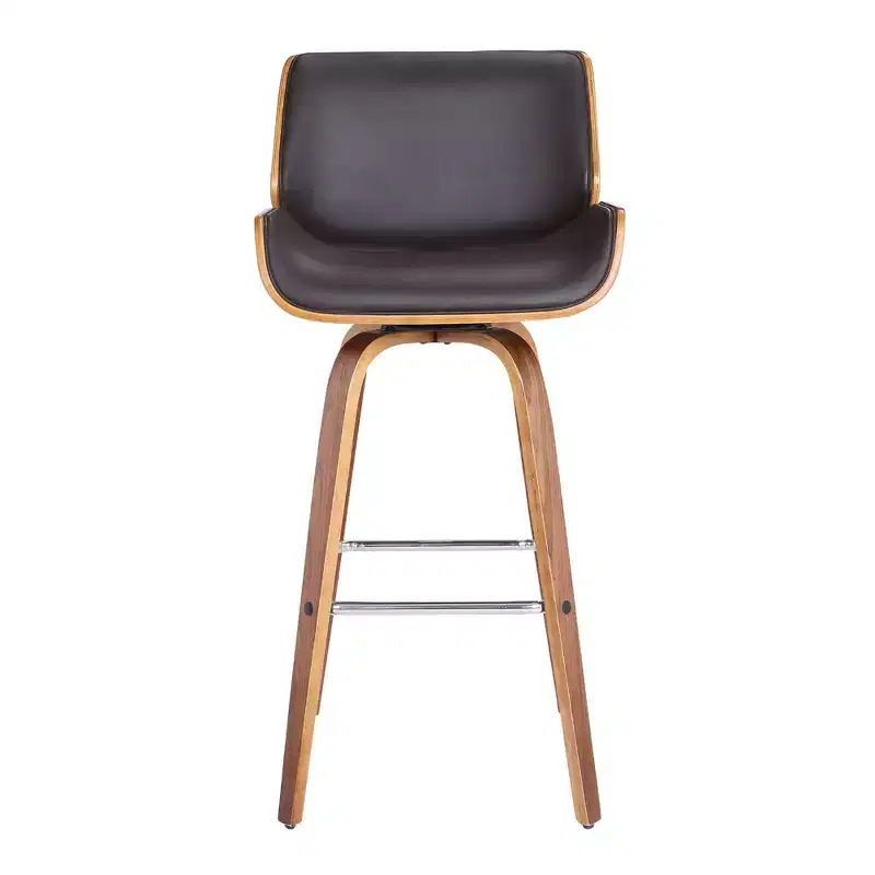 30" Gambier Mid-Century Swivel Bar Height Barstool Brown - Armen Living: Adjustable, Faux Leather, Chrome-Plated Steel Frame