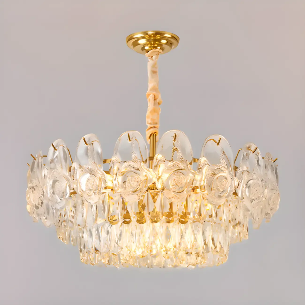 Modern Luxury Gold Tiered Crystal Round Chandelier
