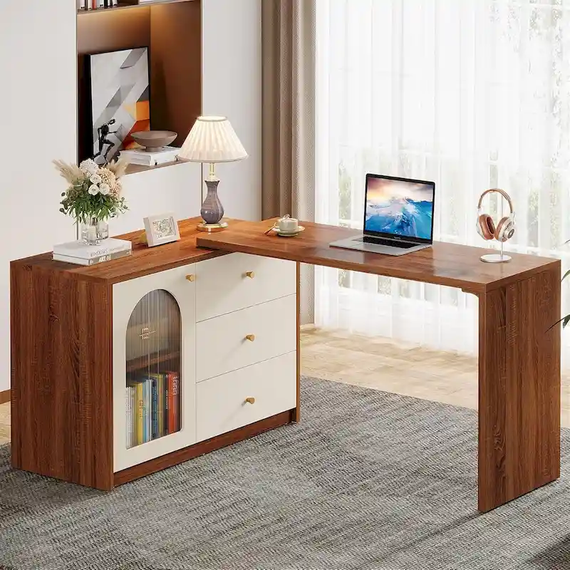 47 Inches Reversible L Shaped Computer Desk for Home Office