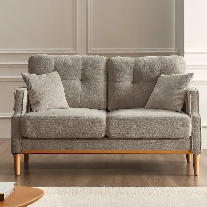 2-Seater Mid-Century Loveseat Sofa with USB Ports – Baby Blue / Cream / Dark Blue