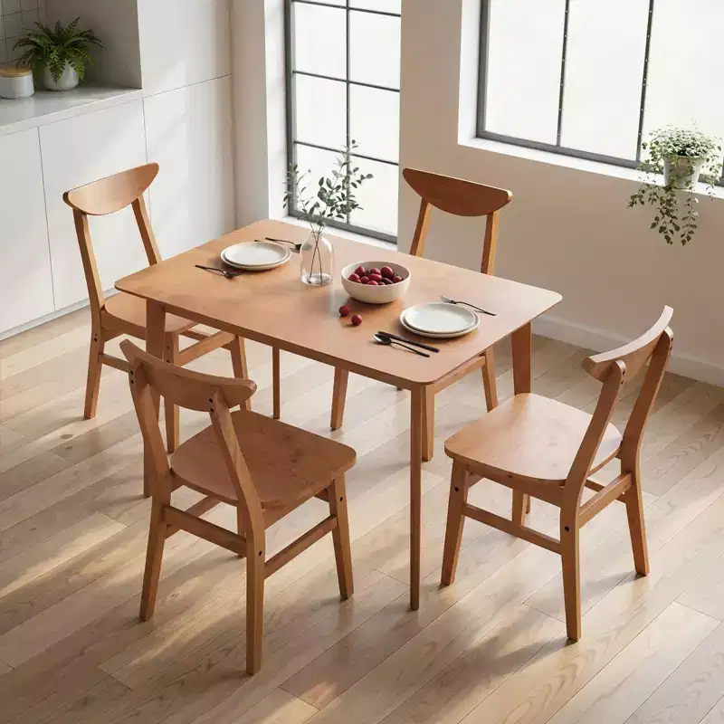 HOMCOM 5-Piece Solid Wood Dining Table Set for 4, Farmhouse Kitchen Table and Chairs for Small Space, Dining Room, Breakfast Nook, Walnut