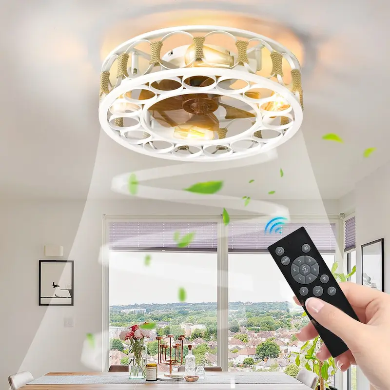 Cusp Barn 20-In Industrial Caged Ceiling Fan with Lights Remote Control, Modern 6 Speeds Ceiling Light with 4 LED Bulbs