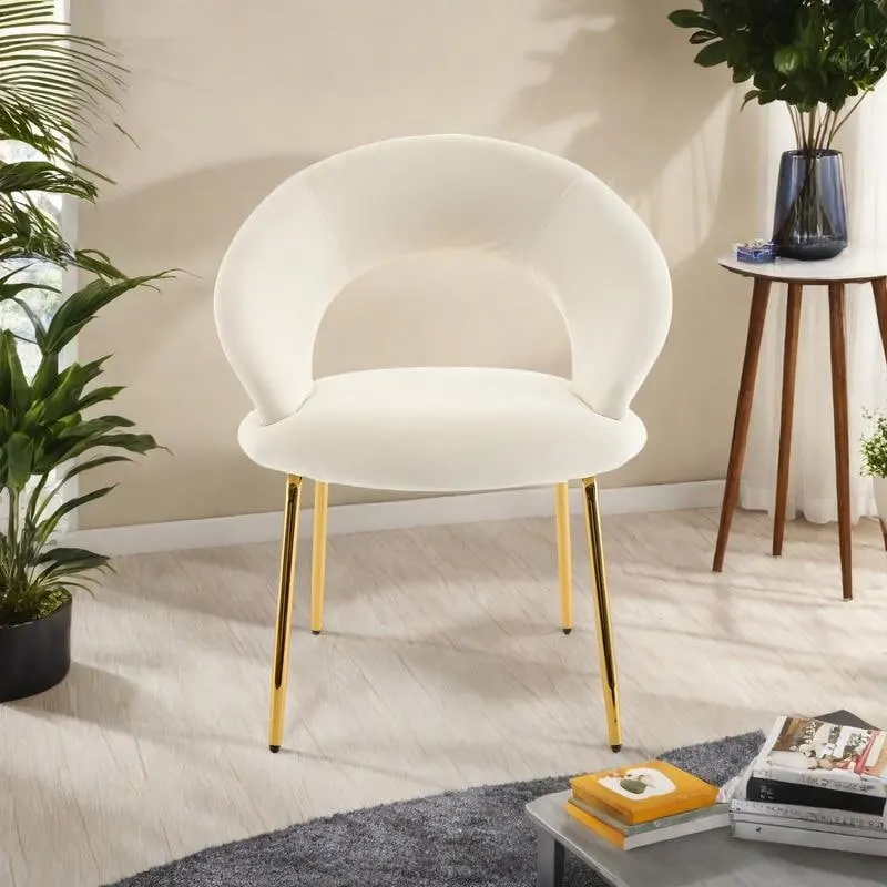Velvet Dining Chair with Curved Backrest - Gold Legs - Single Seat