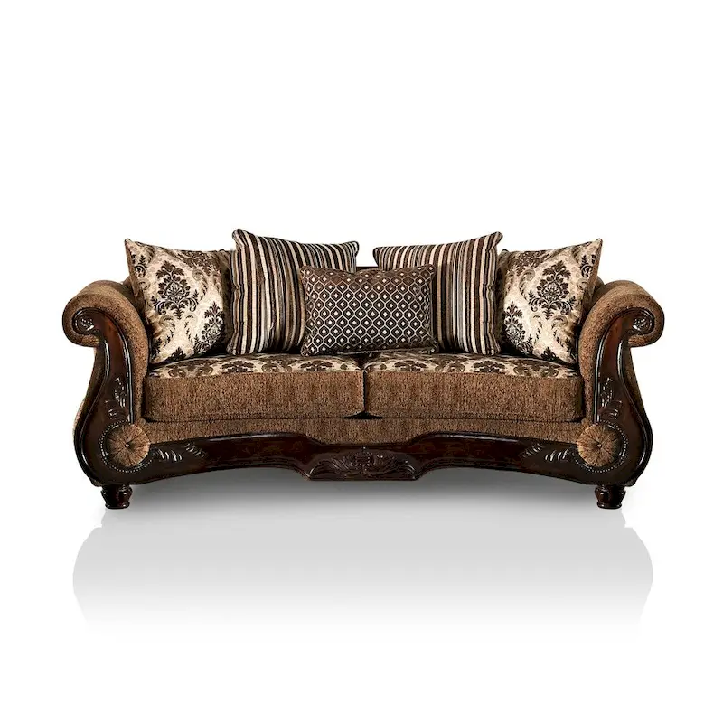 Brown Chenille Upholstered Rolled Arms Sofa by Furniture