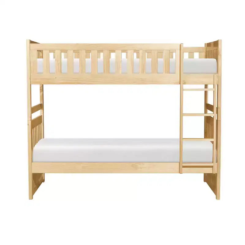 GDFStudio Carter Modern Pine Wood Twin Over Twin Bunk Bed with Ladder and Guard Rails