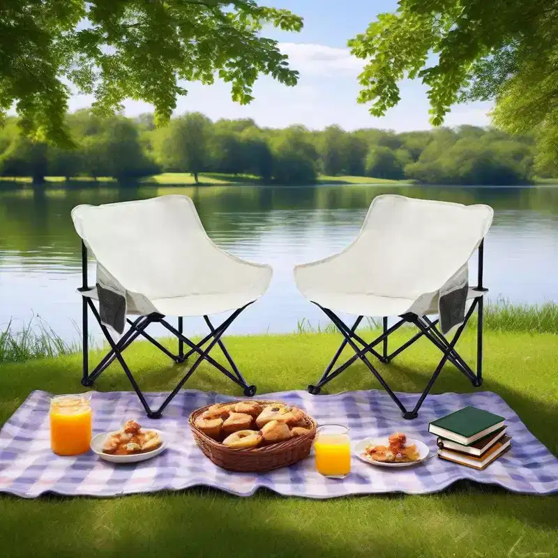 Okak 2PCS Camping Chairs with Carry Bag, Collapsible Chairs with Comfortable Seat, Beach Chair for Picnics, Hiking, Fishing