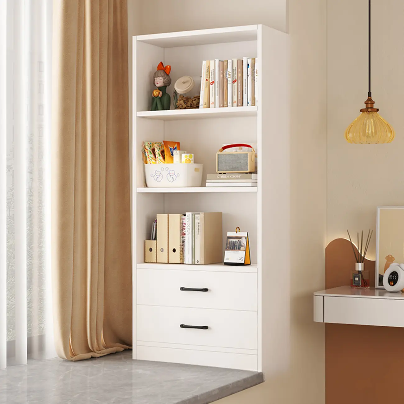 Spacious Vertical White 2-Shelf Wood Bookcase