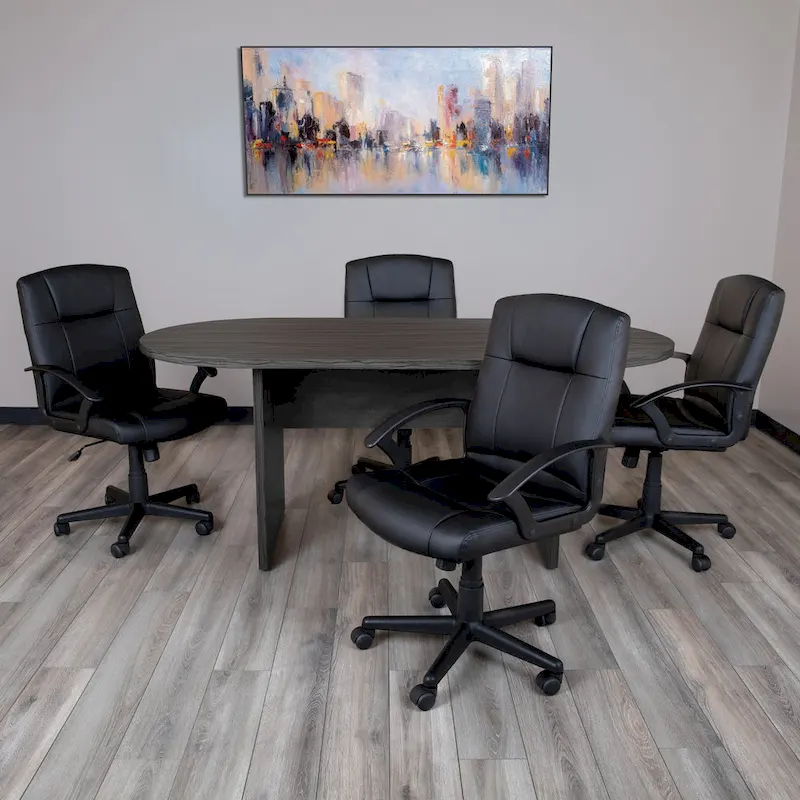 5 Piece Oval Conference Table Set with 4 LeatherSoft-Padded Task Chairs