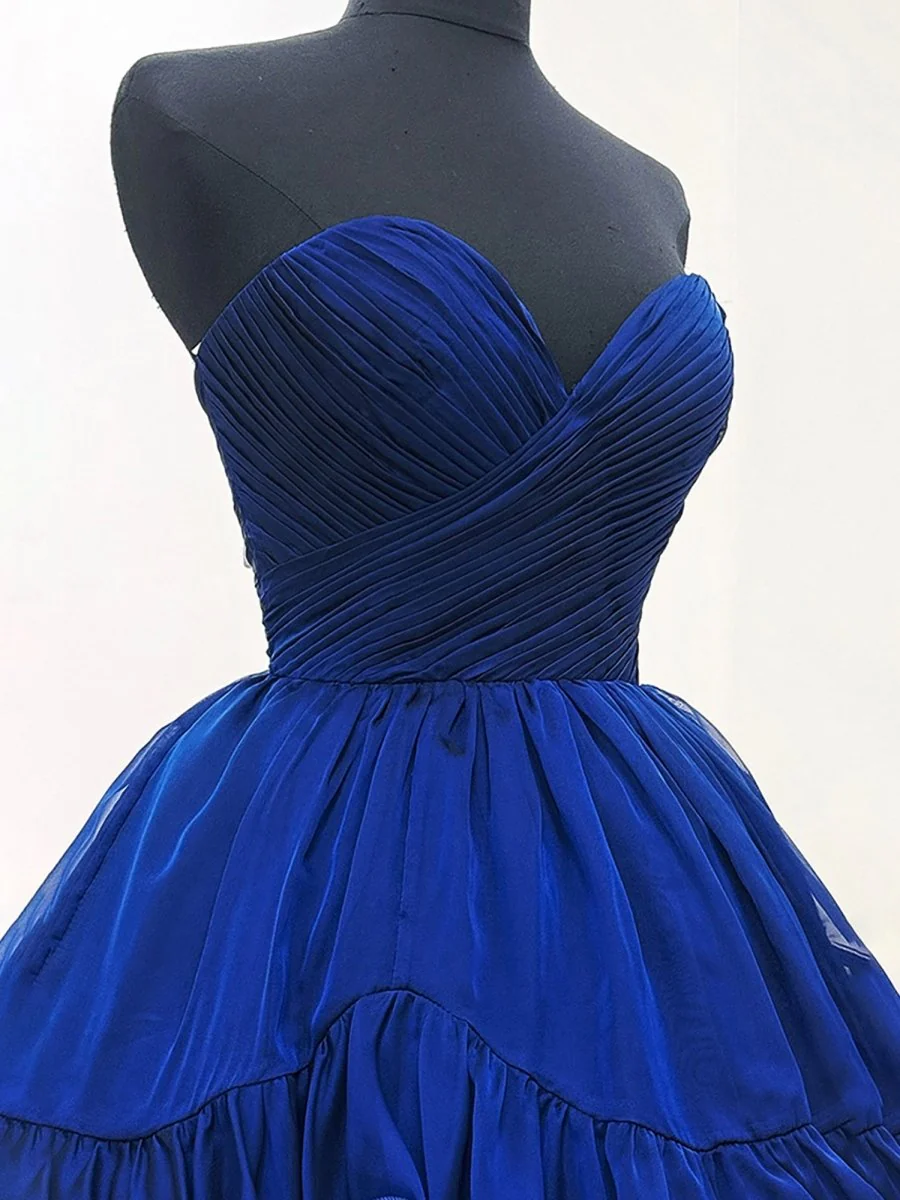 Navy Blue - Strapless Pleated A Line Short Homecoming Dresses With Ruffles