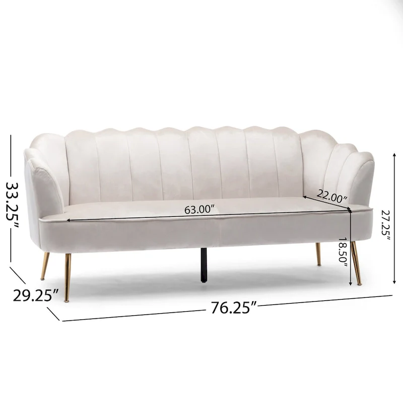 Reitz Glam Velvet Shell 3 Seater Sofa by Christopher Knight Home - 76.25 L x 29.25 W x 33.50 H