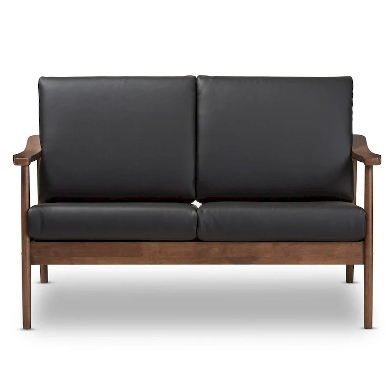 Brown Mid-Century Loveseat with Walnut Frame - Seats 2