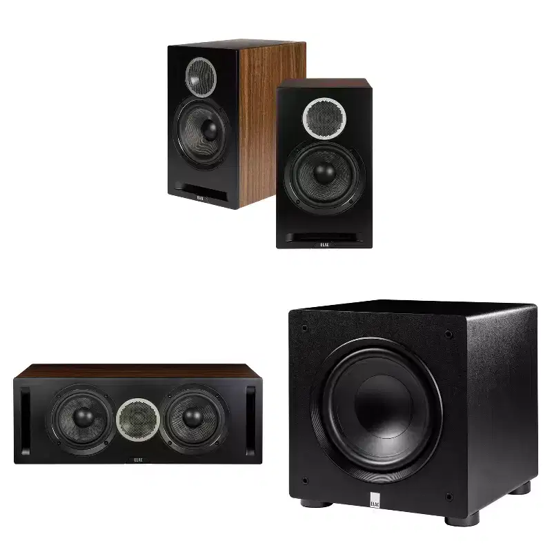 Elac DBR62-BK - Debut Reference 6.5 Bookshelf Speakers - Black, Pair, Elac DCR52-BK - Debut Reference 5.25 Center Speaker - Black and Elac PS250-...
