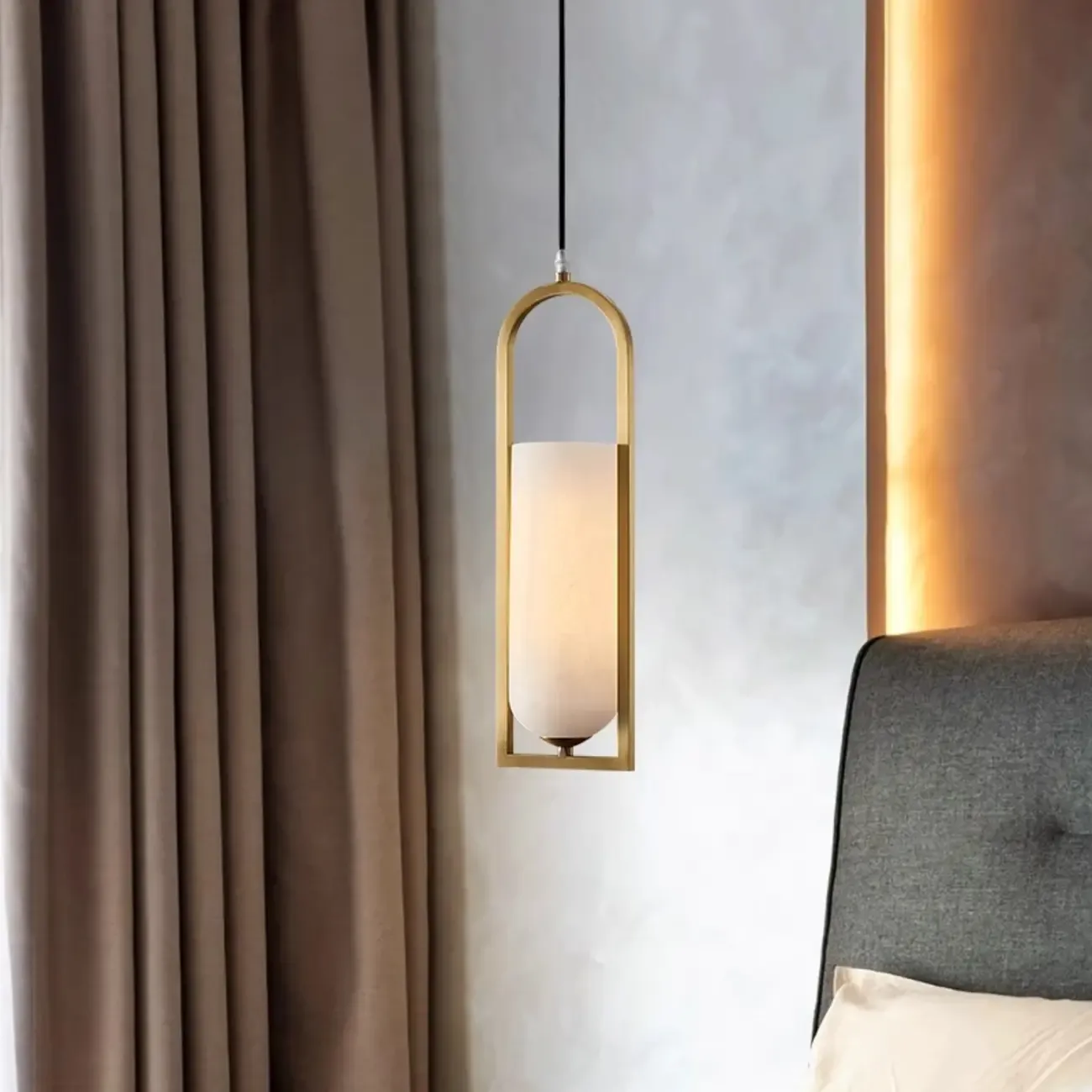 Exquisite Cylinder Gold Alabaster Hanging Pendant Light