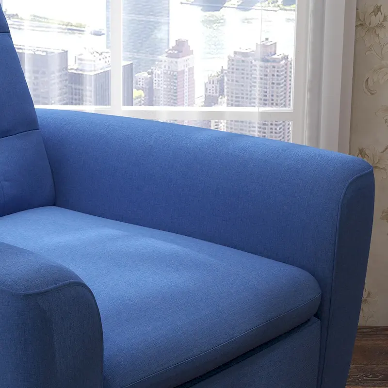 Button Tufted Fabric Accent Chair Armchair with Solid Sagwan Wooden Frame