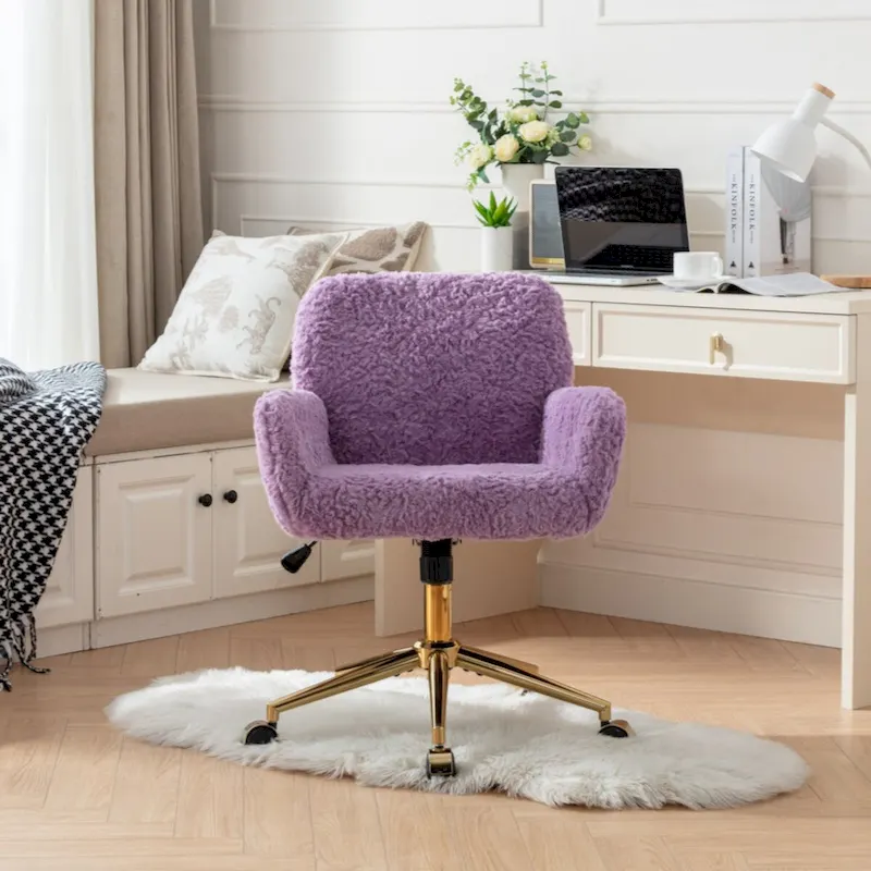 Furniture Office Chair,Artificial rabbit hair Home Office Chair with Golden Metal Base
